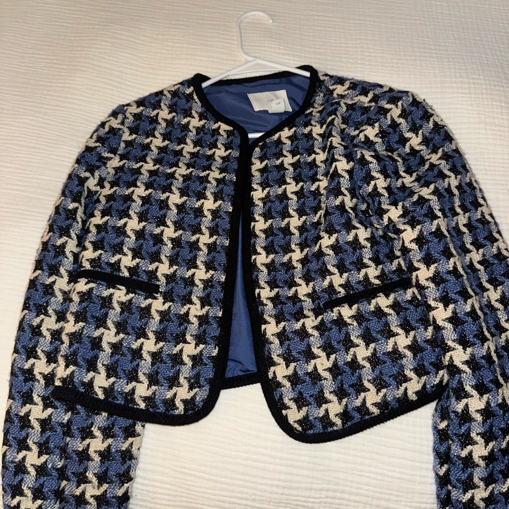 H&M Blue and Cream Houndstooth Blazer